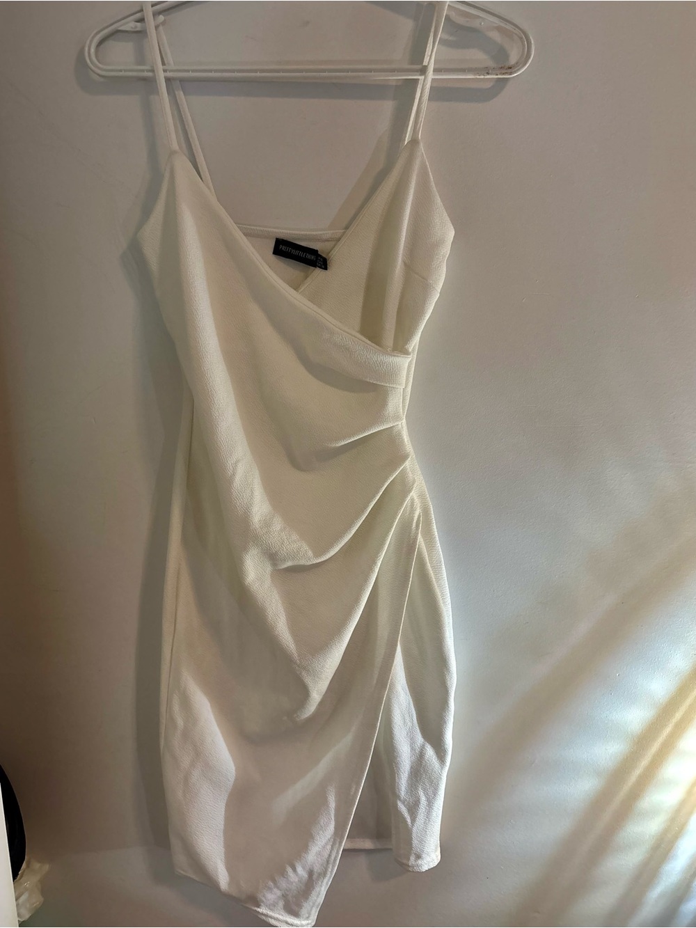 PrettyLittleThing White Asymmetrical Draped Slip Dress